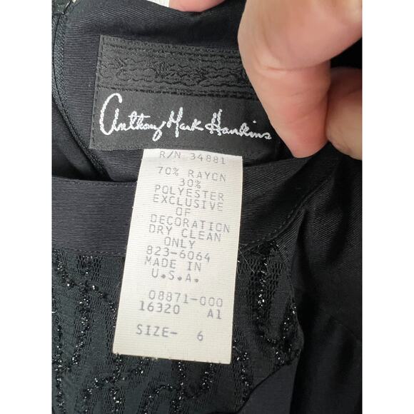 Vintage Anthony Mark Hankins Black 90s Cutout Sequin Sheath Evening Dress Size 8 - Picture 2 of 7